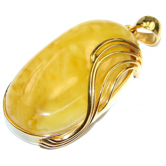 HUGE Natural Baltic Butterscotch Amber 18K Gold over .925 Sterling Silver handmade Pendant