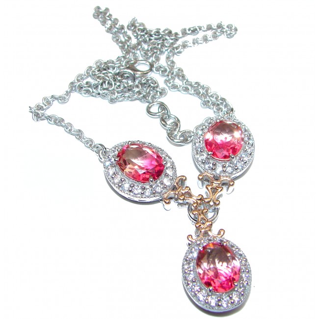 Oval cut Bi-color color Pink Topaz 18K Gold over .925 Sterling Silver handcrafted necklace