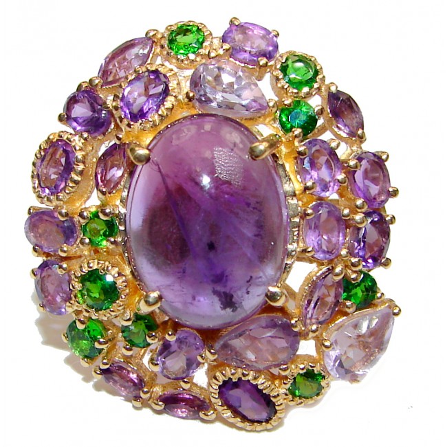 Natural Amethyst Chrome Diopside 18K Gold over .925 Sterling Silver handmade ring s. 6 1/4