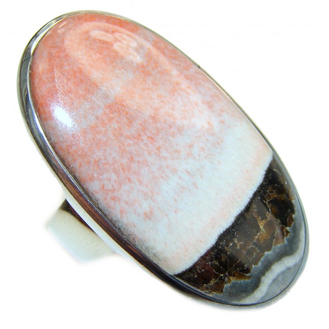 Huge Peachy Color Aventurine .925 Sterling Silver handcrafted Ring s. 10