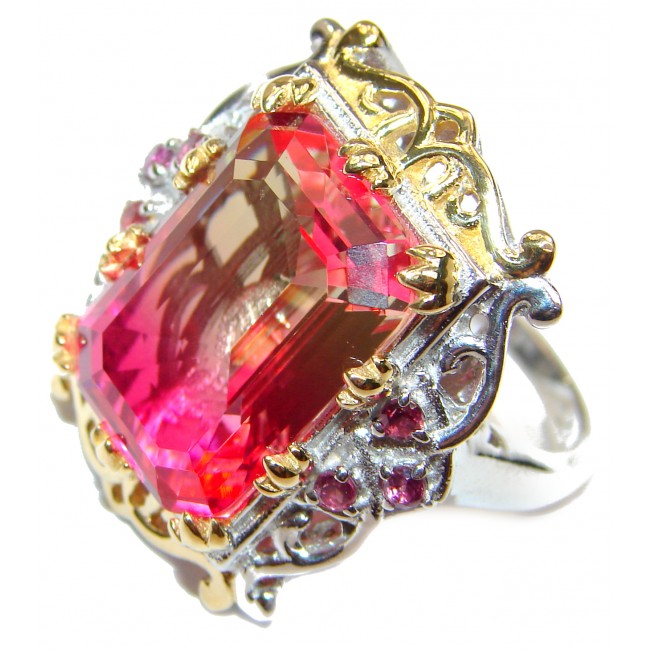 Huge Top Quality Volcanic Pink Tourmaline color Topaz .925 Sterling Silver handcrafted Ring s. 8 1/4