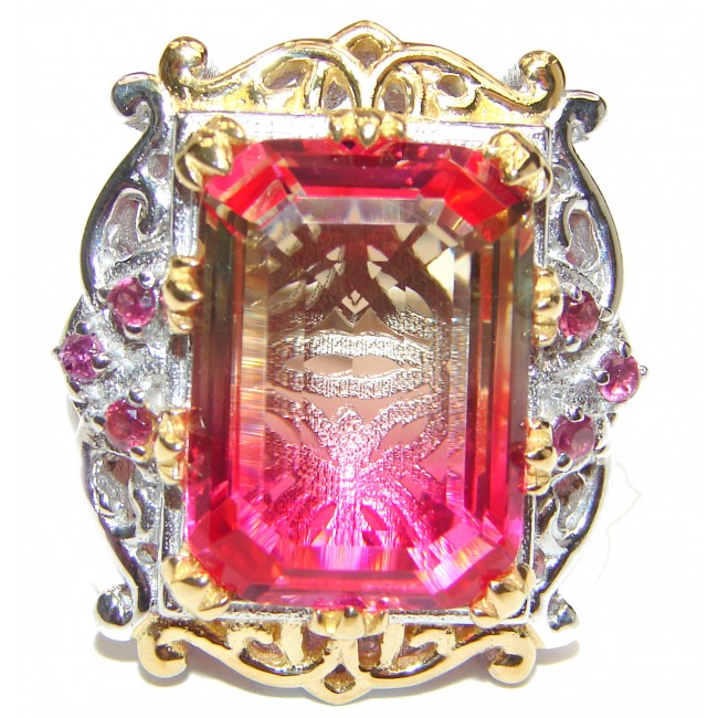 Huge Top Quality Volcanic Pink Tourmaline color Topaz .925 Sterling Silver handcrafted Ring s. 8 1/4