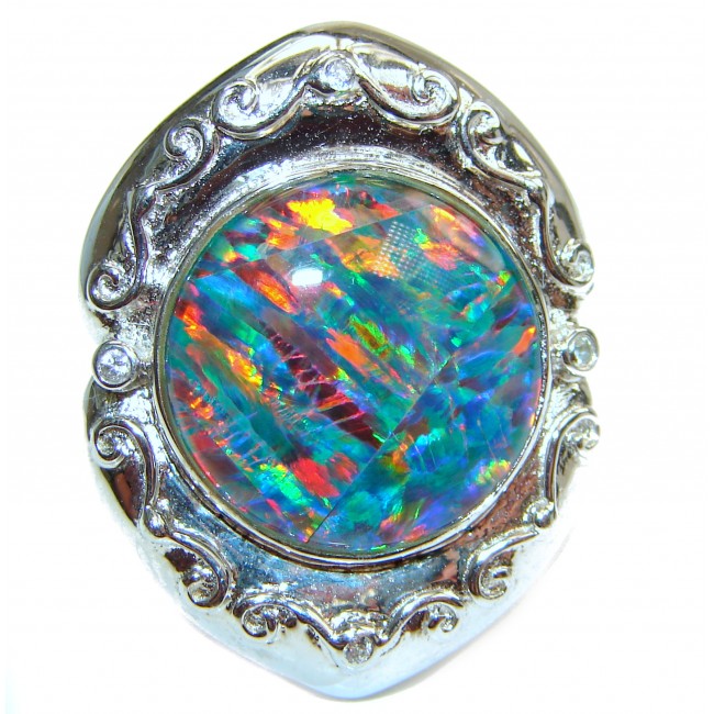 Australian Triplet Opal .925 Sterling Silver handcrafted ring size 6 1/2