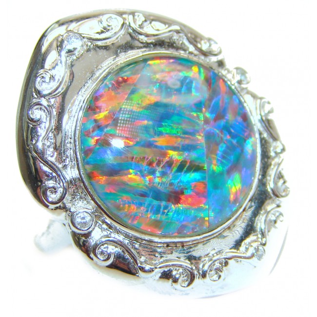 Australian Triplet Opal .925 Sterling Silver handcrafted ring size 6 1/2