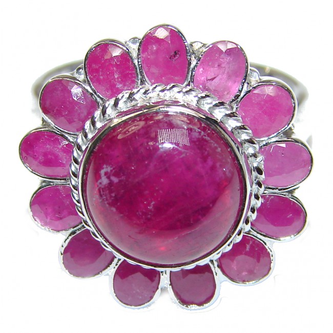 Large Genuine 20ctw Ruby .925 Sterling Silver handcrafted Statement Ring size 9