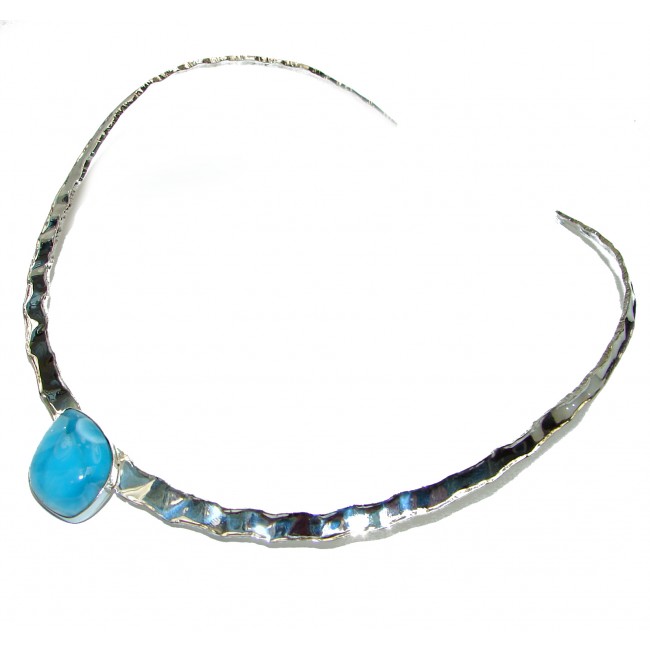 Gallery Piece Natural Larimar Hammered .925 Sterling Silver necklace Chocker