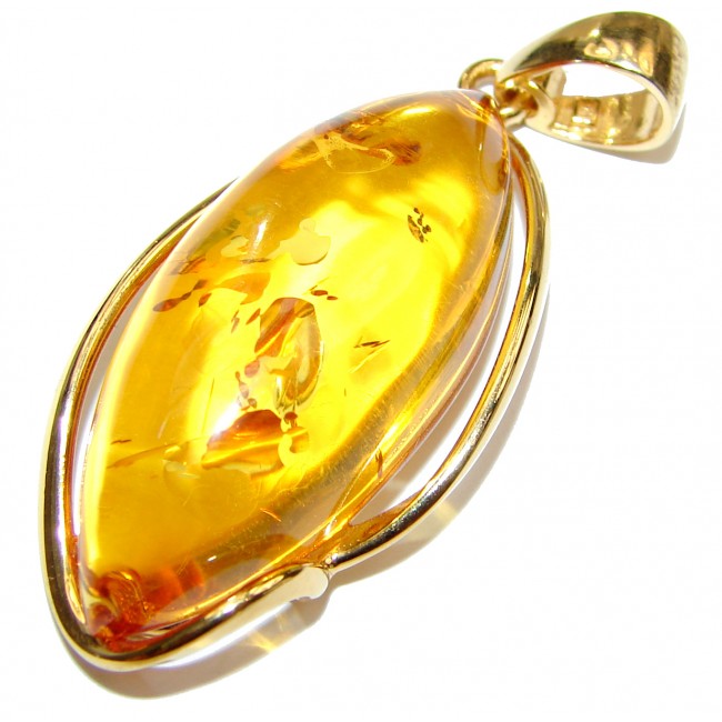 LARGE Natural Baltic Amber 18K Gold over .925 Sterling Silver handmade Pendant