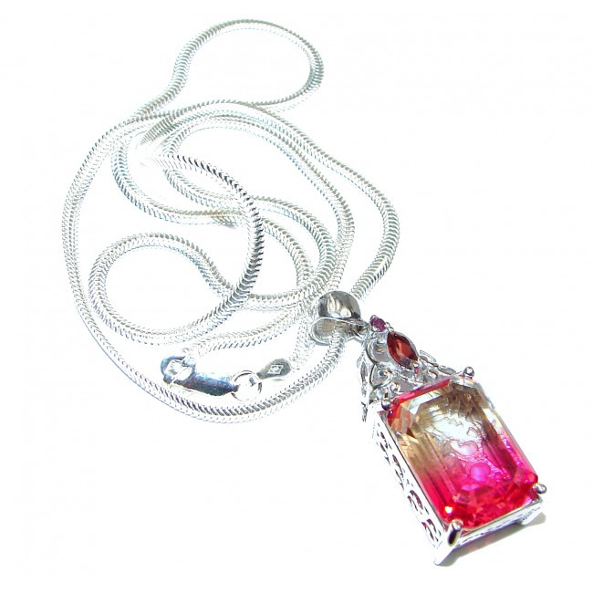 Emerald cut Pink Tourmaline .925 Sterling Silver handcrafted necklace