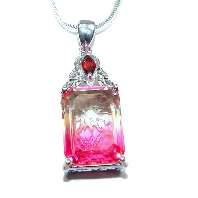 Emerald cut Pink Tourmaline .925 Sterling Silver handcrafted necklace