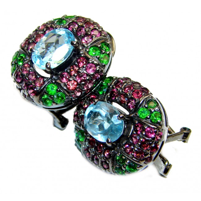 Rich Design Swiss Blue Topaz black rhodium .925 Sterling Silver handcrafted earrings