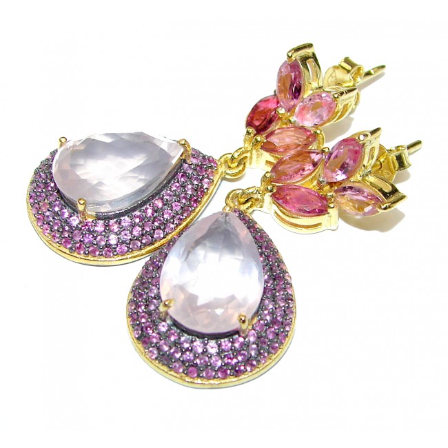 Ultra-classy and feminine Rose Quartz Pink Sapphire Rose 24K Gold over .925 Sterling Silver handmade earrings