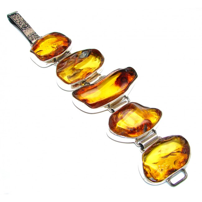 Large Beautiful authentic Baltic Amber .925 Sterling Silver handcrafted Bracelet
