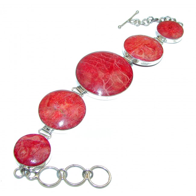 Precious Red Fossilized Coral .925 Sterling Silver handcrafted Bracelet
