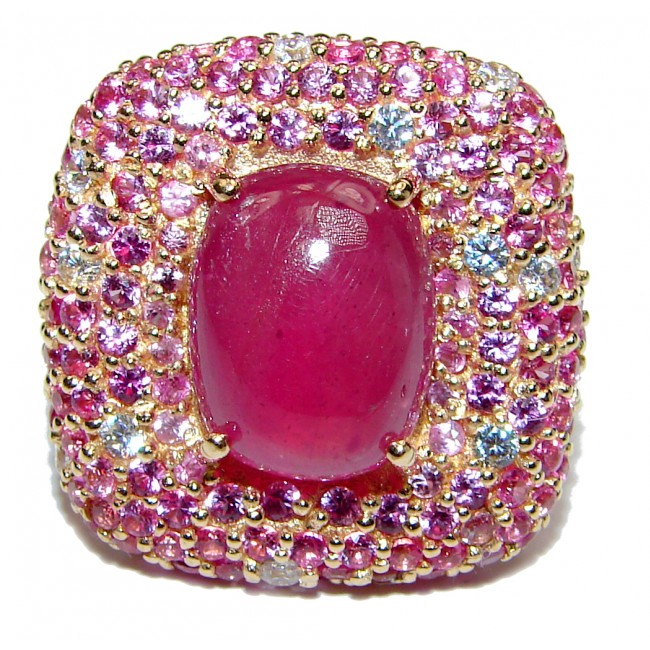 Large Genuine 20ctw Ruby Diamnond 24K Gold over .925 Sterling Silver handcrafted Statement Ring size 6 1/4