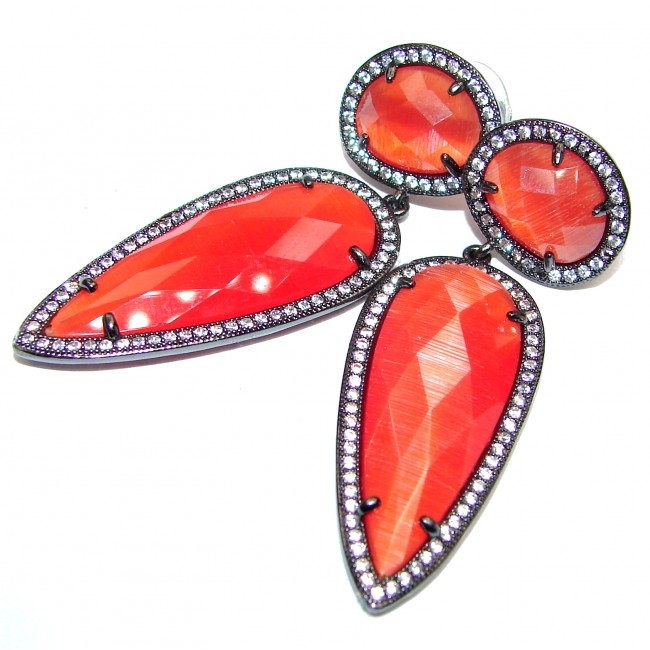 Large Very Unique Carnelian black rhodium over .925 Sterling Silver earrings