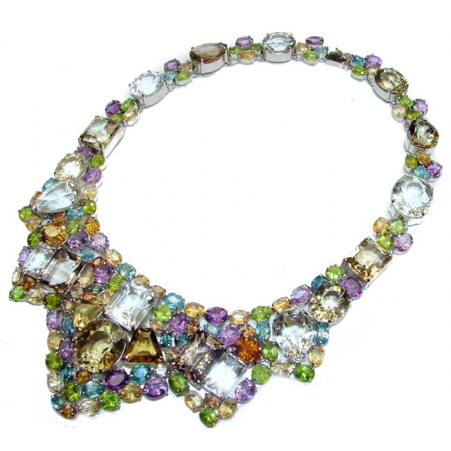 Vintage Style authentic Multi-Gemstone .925 Sterling Silver handcrafted Necklace