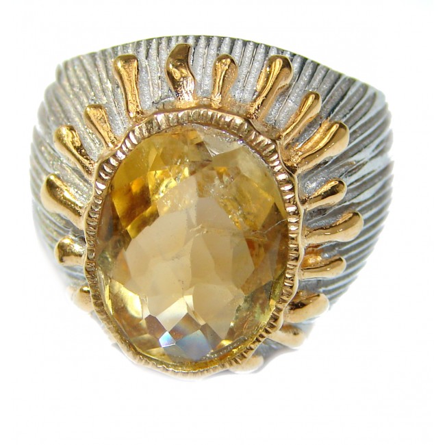 Vintage Style Natural Citrine 14K Gold over .925 Sterling Silver handcrafted Ring s. 8 1/4