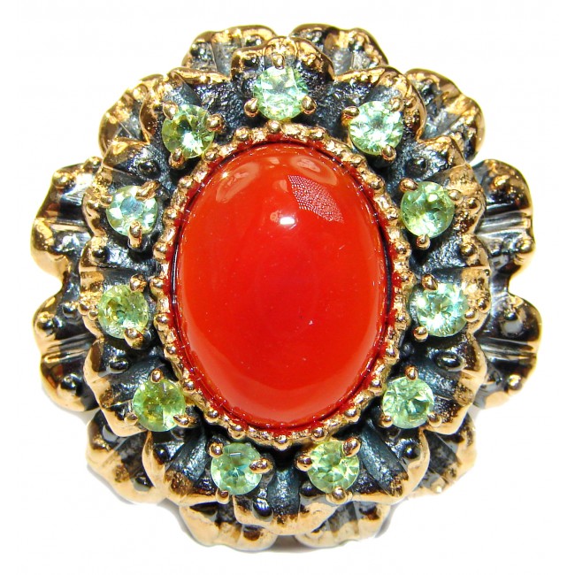 Large Natural Carnelian 18K Gold over .925 Sterling Silver handcrafted ring size 78