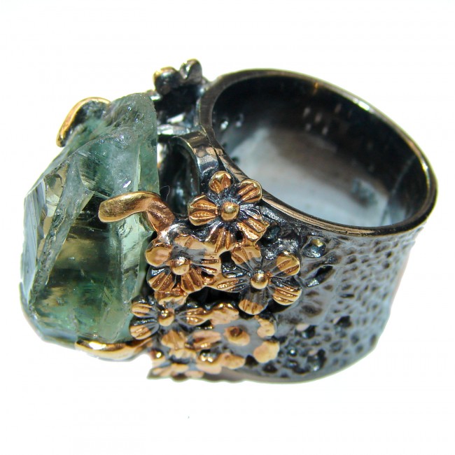 Huge Natural Rough Green Amethyst 14K Gold over .925 Sterling Silver handmade Statement Ring s. 6