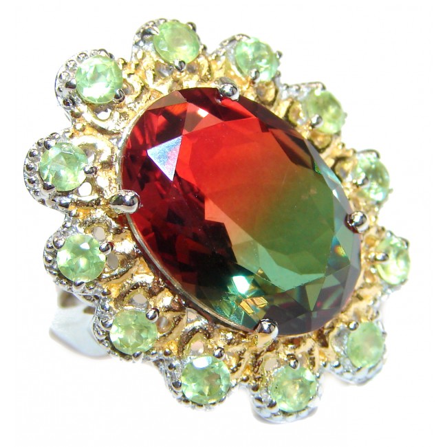 Watermelon Tourmaline 18K Gold over .925 Sterling Silver handcrafted Ring s. 6