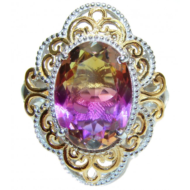 HUGE Oval cut Ametrine 18K Gold over .925 Sterling Silver handcrafted Ring s. 9