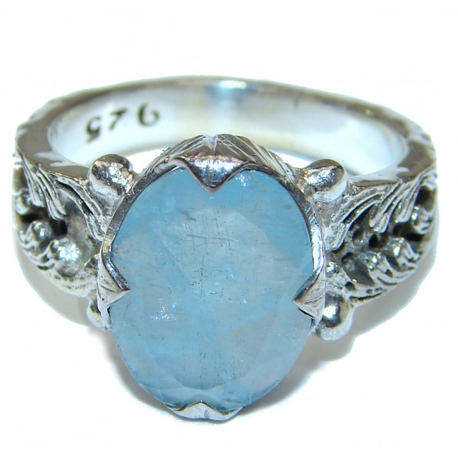 Antique Design Blue Aquamarine .925 Sterling Silver handmade ring s. 8