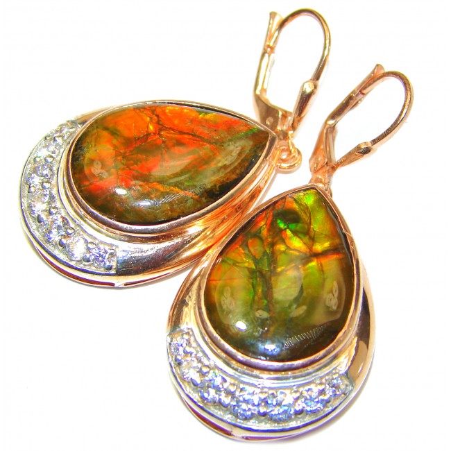 Large Orange Aura AAA Canadian Fire Ammolite .925 Sterling Silver handmade earrings