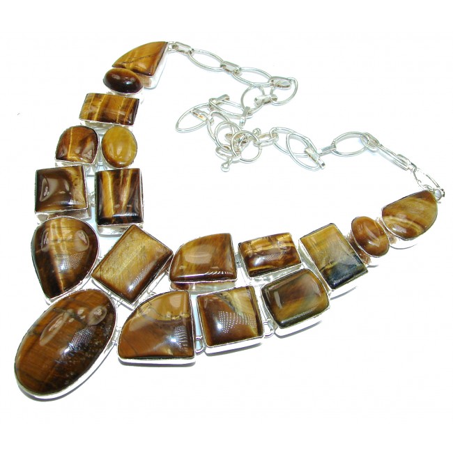 Large 102.5 grams Perfect Gift Golden Tigers Eye .925 Sterling Silver handmade Necklace