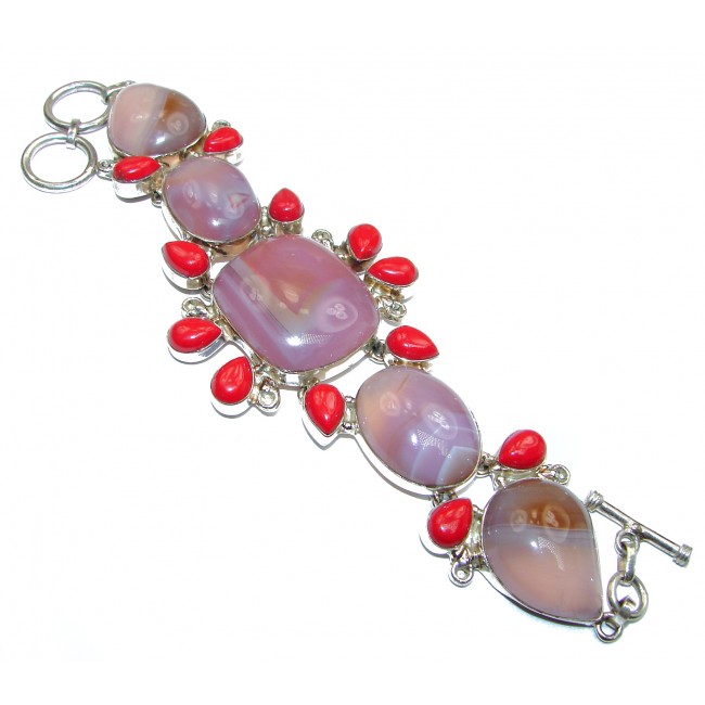 Large Aura Of Beauty Pink Botswana Agate .925 Sterling Silver handcrafted Bracelet