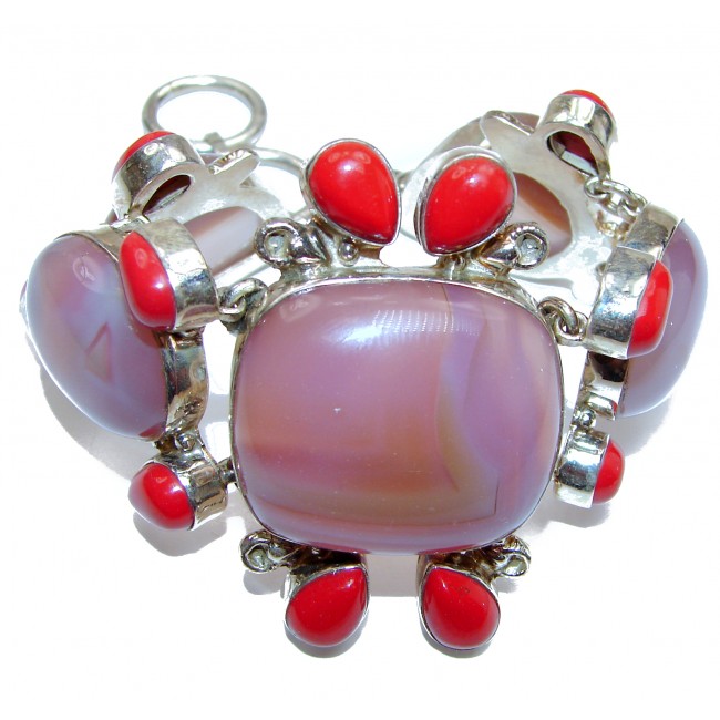 Large Aura Of Beauty Pink Botswana Agate .925 Sterling Silver handcrafted Bracelet