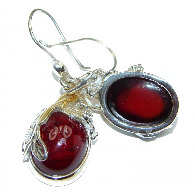 Rustic Design authentic Garnet 18K Gold over .925 Sterling Silver handcrafted earrings