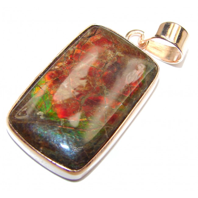 One of the kind genuine Canadian Ammolite rose gold over .925 Sterling Silver handcrafted Pendant