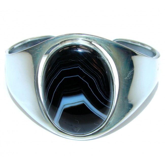 Black Botswana Agate .925 Sterling Silver handcrafted Bracelet / Cuff