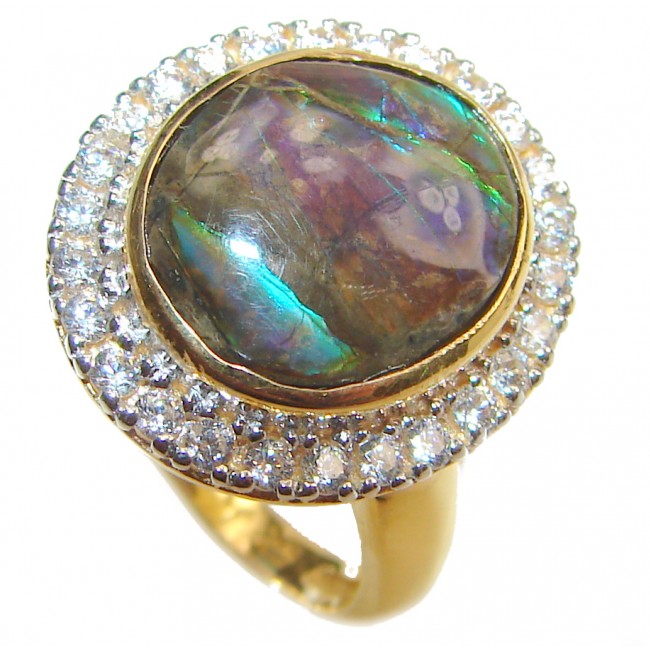 Pure Energy Genuine Canadian Ammolite 14K Gold over .925 Sterling Silver handmade ring size 6