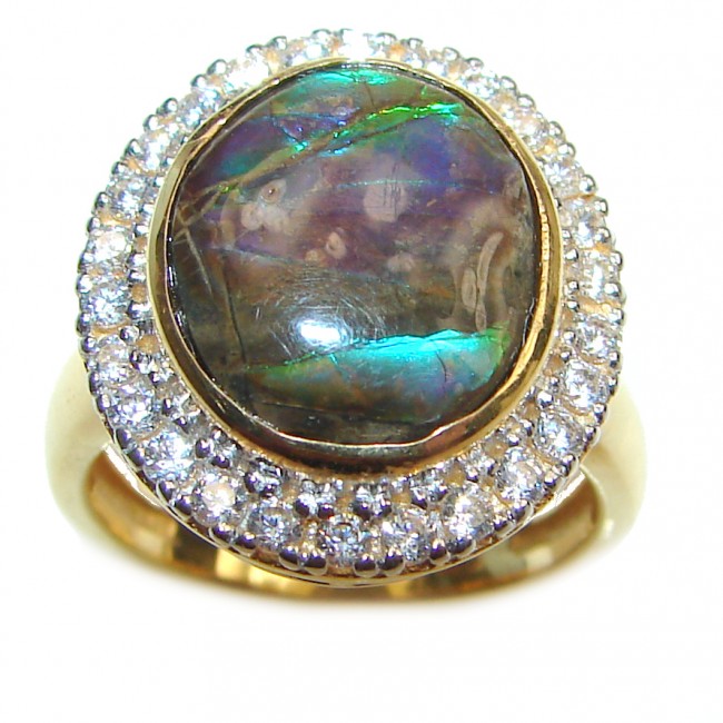 Pure Energy Genuine Canadian Ammolite 14K Gold over .925 Sterling Silver handmade ring size 6