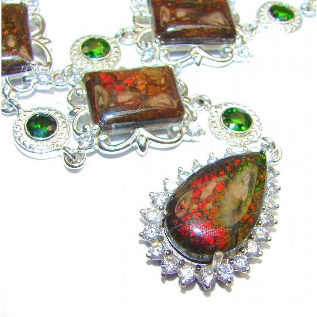 One of the kind Natural Canadian Ammolite Chrome Diopside .925 Sterling Silver handmade necklace