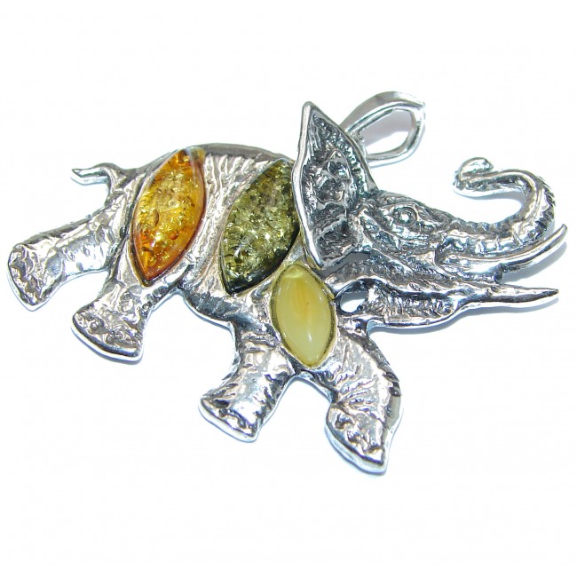 Lucky Elephant Natural Baltic Amber .925 Sterling Silver handmade Pendant