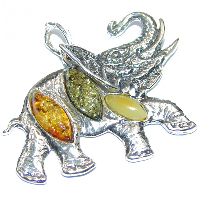 Lucky Elephant Natural Baltic Amber .925 Sterling Silver handmade Pendant