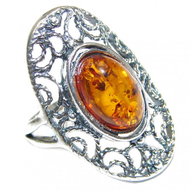 Genuine Baltic Amber .925 Sterling Silver handmade Ring size 8