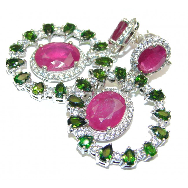 Large Authentic Ruby Chrome Diopside .925 Sterling Silver handmade earrings