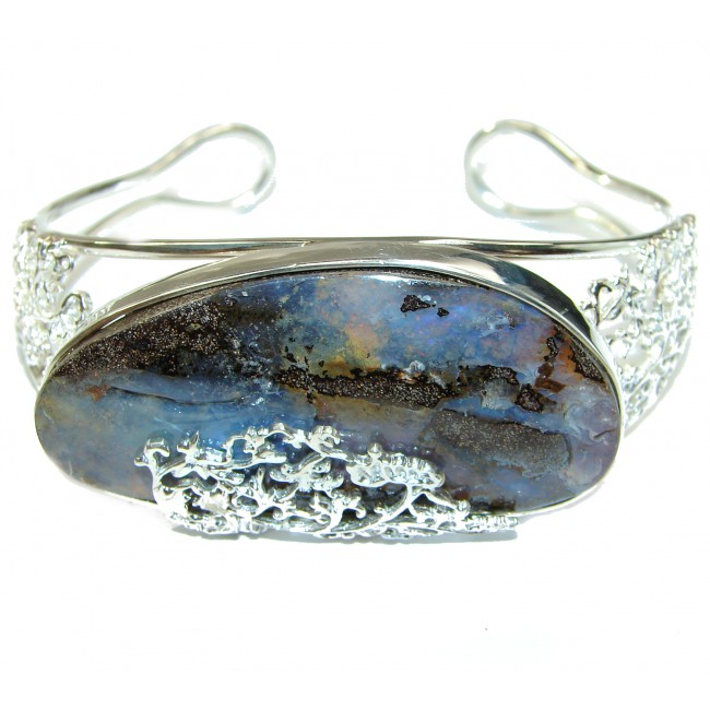 Norwegian Northern Lights genuine Boulder Opal handcrafted Sterling Silver Bracelet / Cuff