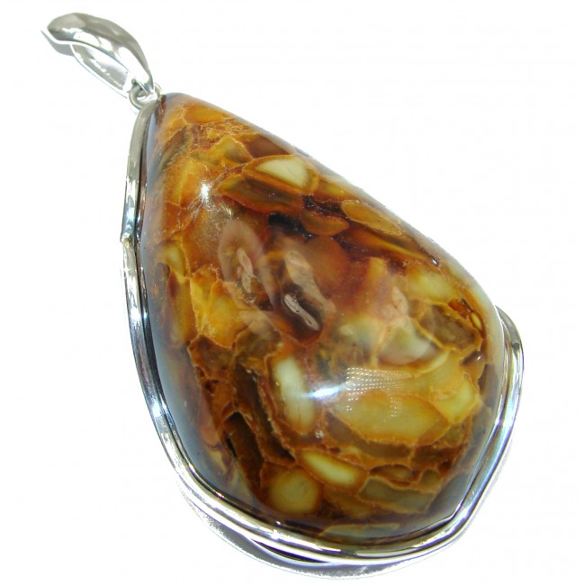 LARGE Natural one in the world Baltic Butterscotch Amber .925 Sterling Silver handmade Pendant