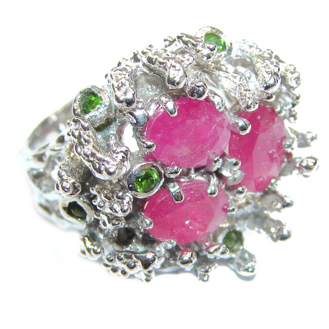 Large Genuine 20ctw Ruby .925 Sterling Silver handcrafted Statement Ring size 7