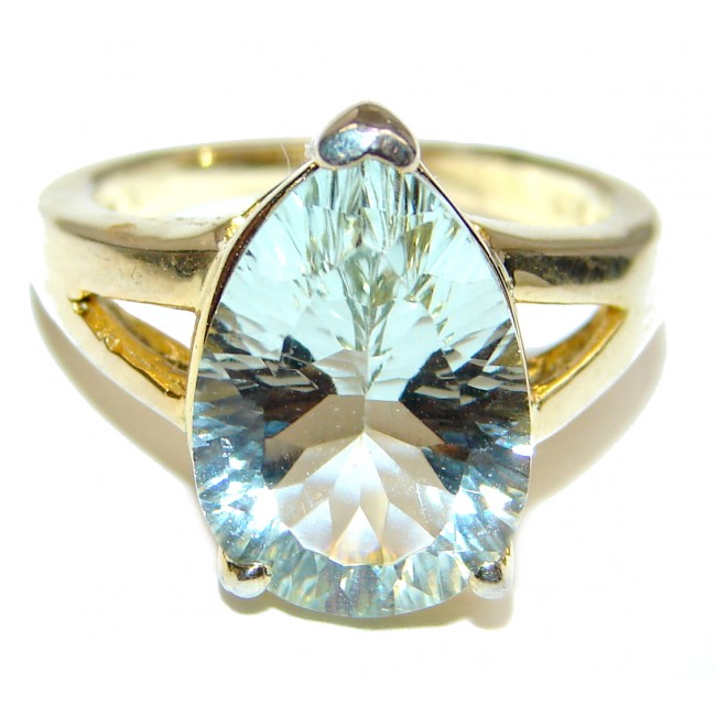 Spectacular Natural Green Amethyst 18K Gold over .925 Sterling Silver handcrafted ring size 5 1/2