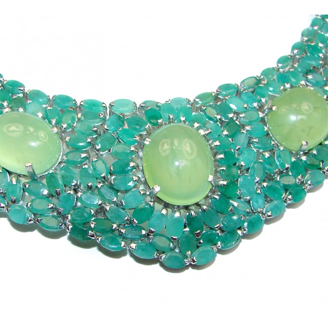 Green Royalty Huge authentic Emerald Prehnite .925 Sterling Silver handcrafted necklace