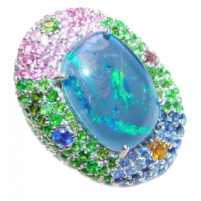 Large Australian Doublet Opal 24K Gold over .925 Sterling Silver handcrafted ring size 6 1/4