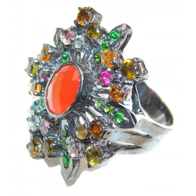 Large Natural Carnelian black rhodium over .925 Sterling Silver handcrafted ring size 9 1/4