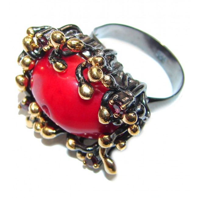 Natural Fossilized Coral 18K Gold over .925 Sterling Silver handmade ring s. 6 adjustable