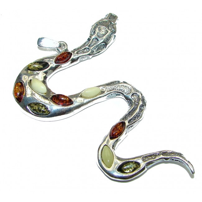 Big Secret Multicolor Snake Baltic Amber .925 Sterling Silver Pendant