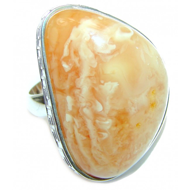 Large Genuine Butterscotch Baltic Amber .925 Sterling Silver handmade Ring size 8 adjustable